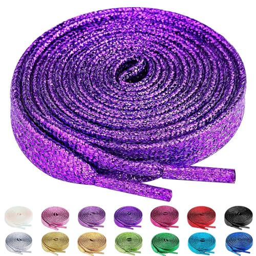 Olukssck 2 Paar Glitzer Schnürsenkel für Sportschuhe und Sneaker, Farbige Flache Schuhbänder 10mm breit, Dunkel Lila, 140cm Olukssck 2 Paar Glitzer Schnürsenkel für Sportschuhe und Sneaker, Farbige Flache Schuhbänder 10mm breit, Dunkel Lila, 140cm von Olukssck