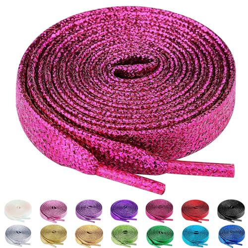 Olukssck 2 Paar Glitzer Schnürsenkel für Sportschuhe und Sneaker, Farbige Flache Schuhbänder 10mm breit, Dunkelpink, 80cm Olukssck 2 Paar Glitzer Schnürsenkel für Sportschuhe und Sneaker, Farbige Flache Schuhbänder 10mm breit, Dunkelpink, 80cm von Olukssck