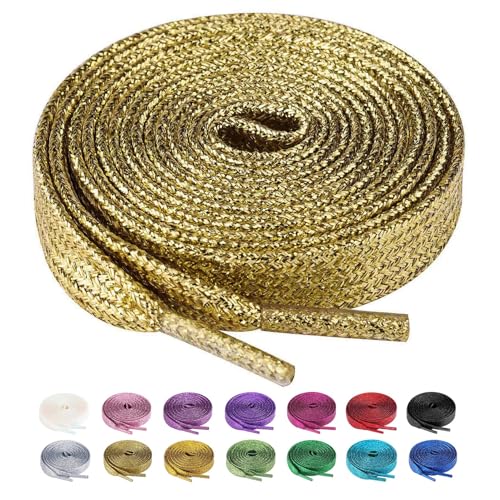 Olukssck 2 Paar Glitzer Schnürsenkel für Sportschuhe und Sneaker, Farbige Flache Schuhbänder 10mm breit, Gold, 80cm Olukssck 2 Paar Glitzer Schnürsenkel für Sportschuhe und Sneaker, Farbige Flache Schuhbänder 10mm breit, Gold, 80cm von Olukssck