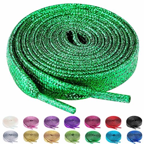 Olukssck 2 Paar Glitzer Schnürsenkel für Sportschuhe und Sneaker, Farbige Flache Schuhbänder 10mm breit, Grün, 120cm Olukssck 2 Paar Glitzer Schnürsenkel für Sportschuhe und Sneaker, Farbige Flache Schuhbänder 10mm breit, Grün, 120cm von Olukssck