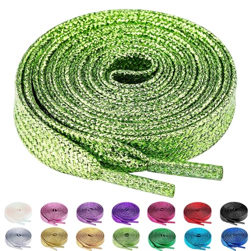 Olukssck 2 Paar Glitzer Schnürsenkel für Sportschuhe und Sneaker, Farbige Flache Schuhbänder 10mm breit, Hell Grün, 160cm Olukssck 2 Paar Glitzer Schnürsenkel für Sportschuhe und Sneaker, Farbige Flache Schuhbänder 10mm breit, Hell Grün, 160cm von Olukssck