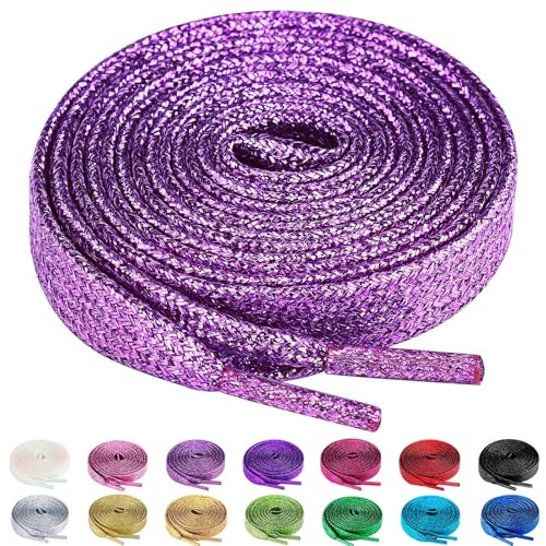 Olukssck 2 Paar Glitzer Schnürsenkel für Sportschuhe und Sneaker, Farbige Flache Schuhbänder 10mm breit, Lila, 160cm Olukssck 2 Paar Glitzer Schnürsenkel für Sportschuhe und Sneaker, Farbige Flache Schuhbänder 10mm breit, Lila, 160cm von Olukssck