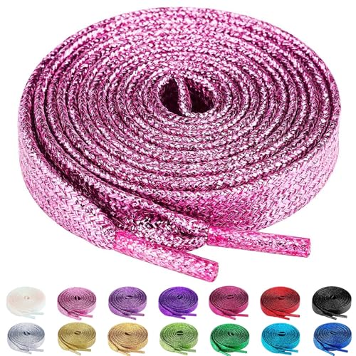 Olukssck 2 Paar Glitzer Schnürsenkel für Sportschuhe und Sneaker, Farbige Flache Schuhbänder 10mm breit, Rosa, 80cm Olukssck 2 Paar Glitzer Schnürsenkel für Sportschuhe und Sneaker, Farbige Flache Schuhbänder 10mm breit, Rosa, 80cm von Olukssck