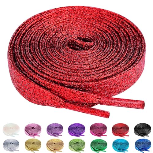 Olukssck 2 Paar Glitzer Schnürsenkel für Sportschuhe und Sneaker, Farbige Flache Schuhbänder 10mm breit, Rot, 80cm Olukssck 2 Paar Glitzer Schnürsenkel für Sportschuhe und Sneaker, Farbige Flache Schuhbänder 10mm breit, Rot, 80cm von Olukssck