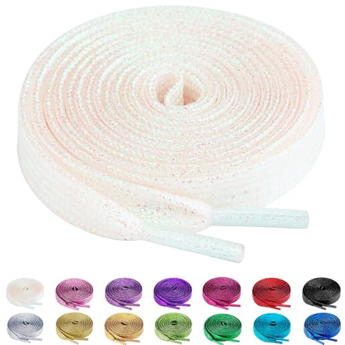 Olukssck 2 Paar Glitzer Schnürsenkel für Sportschuhe und Sneaker, Farbige Flache Schuhbänder 10mm breit, Weiß, 160cm Olukssck 2 Paar Glitzer Schnürsenkel für Sportschuhe und Sneaker, Farbige Flache Schuhbänder 10mm breit, Weiß, 160cm von Olukssck