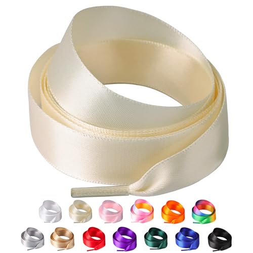 Olukssck 2 Paar Satin Schnürsenkel, 2cm Breit Bunte Seide Schnürsenkel für Damen, Flache Satinband Schuhebänder für Sneakers, Sportschuhe, Turnschuhe, Laufschuhe, Beige, 140cm Olukssck 2 Paar Satin Schnürsenkel, 2cm Breit Bunte Seide Schnürsenkel für Damen, Flache Satinband Schuhebänder für Sneakers, Sportschuhe, Turnschuhe, Laufschuhe, Beige, 140cm von Olukssck