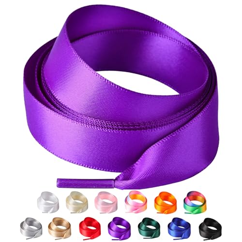 Olukssck 2 Paar Satin Schnürsenkel, 2cm Breit Bunte Seide Schnürsenkel für Damen, Flache Satinband Schuhebänder für Sneakers, Sportschuhe, Turnschuhe, Laufschuhe, Dunkel Lila, 80cm Olukssck 2 Paar Satin Schnürsenkel, 2cm Breit Bunte Seide Schnürsenkel für Damen, Flache Satinband Schuhebänder für Sneakers, Sportschuhe, Turnschuhe, Laufschuhe, Dunkel Lila, 80cm von Olukssck