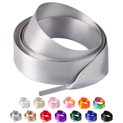 Olukssck 2 Paar Satin Schnürsenkel, 2cm Breit Bunte Seide Schnürsenkel für Damen, Flache Satinband Schuhebänder für Sneakers, Sportschuhe, Turnschuhe, Laufschuhe, Grau, 100cm Olukssck 2 Paar Satin Schnürsenkel, 2cm Breit Bunte Seide Schnürsenkel für Damen, Flache Satinband Schuhebänder für Sneakers, Sportschuhe, Turnschuhe, Laufschuhe, Grau, 100cm von Olukssck