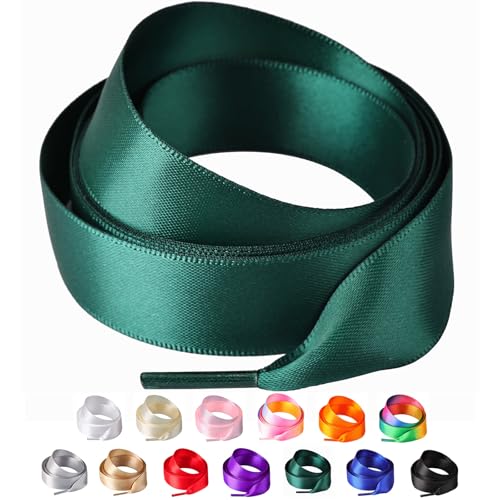 Olukssck 2 Paar Satin Schnürsenkel, 2cm Breit Bunte Seide Schnürsenkel für Damen, Flache Satinband Schuhebänder für Sneakers, Sportschuhe, Turnschuhe, Laufschuhe, Grün, 80cm Olukssck 2 Paar Satin Schnürsenkel, 2cm Breit Bunte Seide Schnürsenkel für Damen, Flache Satinband Schuhebänder für Sneakers, Sportschuhe, Turnschuhe, Laufschuhe, Grün, 80cm von Olukssck