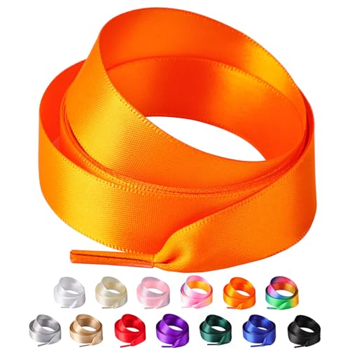 Olukssck 2 Paar Satin Schnürsenkel, 2cm Breit Bunte Seide Schnürsenkel für Damen, Flache Satinband Schuhebänder für Sneakers, Sportschuhe, Turnschuhe, Laufschuhe, Orange, 80cm Olukssck 2 Paar Satin Schnürsenkel, 2cm Breit Bunte Seide Schnürsenkel für Damen, Flache Satinband Schuhebänder für Sneakers, Sportschuhe, Turnschuhe, Laufschuhe, Orange, 80cm von Olukssck