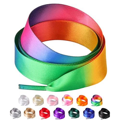 Olukssck 2 Paar Satin Schnürsenkel, 2cm Breit Bunte Seide Schnürsenkel für Damen, Flache Satinband Schuhebänder für Sneakers, Sportschuhe, Turnschuhe, Laufschuhe, Regenboge, 80cm Olukssck 2 Paar Satin Schnürsenkel, 2cm Breit Bunte Seide Schnürsenkel für Damen, Flache Satinband Schuhebänder für Sneakers, Sportschuhe, Turnschuhe, Laufschuhe, Regenboge, 80cm von Olukssck