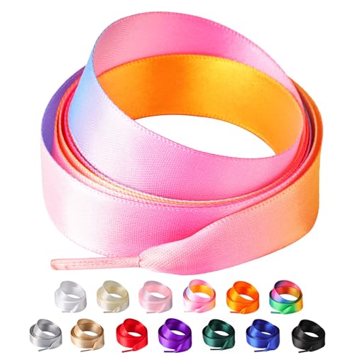 Olukssck 2 Paar Satin Schnürsenkel, 2cm Breit Bunte Seide Schnürsenkel für Damen, Flache Satinband Schuhebänder für Sneakers, Sportschuhe, Turnschuhe, Laufschuhe, Regenboge Rosa, 100cm Olukssck 2 Paar Satin Schnürsenkel, 2cm Breit Bunte Seide Schnürsenkel für Damen, Flache Satinband Schuhebänder für Sneakers, Sportschuhe, Turnschuhe, Laufschuhe, Regenboge Rosa, 100cm von Olukssck