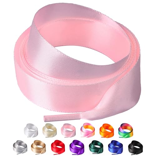 Olukssck 2 Paar Satin Schnürsenkel, 2cm Breit Bunte Seide Schnürsenkel für Damen, Flache Satinband Schuhebänder für Sneakers, Sportschuhe, Turnschuhe, Laufschuhe, Rosa, 160cm von Olukssck