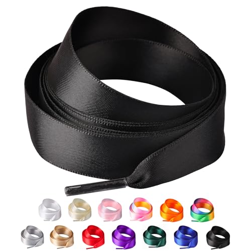 Olukssck 2 Paar Satin Schnürsenkel, 2cm Breit Bunte Seide Schnürsenkel für Damen, Flache Satinband Schuhebänder für Sneakers, Sportschuhe, Turnschuhe, Laufschuhe, Schwarz, 120cm Olukssck 2 Paar Satin Schnürsenkel, 2cm Breit Bunte Seide Schnürsenkel für Damen, Flache Satinband Schuhebänder für Sneakers, Sportschuhe, Turnschuhe, Laufschuhe, Schwarz, 120cm von Olukssck