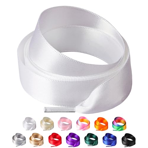 Olukssck 2 Paar Satin Schnürsenkel, 2cm Breit Bunte Seide Schnürsenkel für Damen, Flache Satinband Schuhebänder für Sneakers, Sportschuhe, Turnschuhe, Laufschuhe, Weiß, 80cm Olukssck 2 Paar Satin Schnürsenkel, 2cm Breit Bunte Seide Schnürsenkel für Damen, Flache Satinband Schuhebänder für Sneakers, Sportschuhe, Turnschuhe, Laufschuhe, Weiß, 80cm von Olukssck