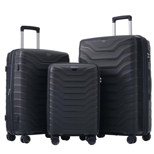 Olurrsia Erweiterbarem 3-teiliges Koffer-Set (M, L, XL) aus leichtem und strapazierfähigem PP-Material - Mit Innenfächern, Universal- und Doppelrädern, TSA-Schlössern-Schwarz von Olurrsia