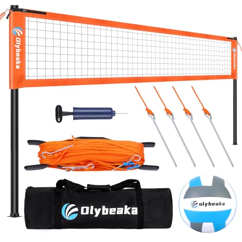 Olybeaka Professionelles Volleyballnetz für den Außenbereich, 90 m, tragbares Volleyballnetz-Set für Hinterhof, Strand, mit höhenverstellbaren Stangen und Anti-Beschlag-Design, Begrenzungslinie, von Olybeaka