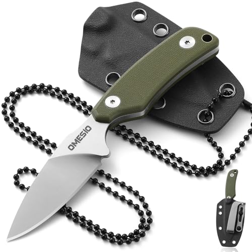 Omesio Neck Knife Messer D2 Stahl 42a-konform Kleines feststehendes Messer Outdoor G10 Griff Full Tang mit Einer Kydex-Scheide, Spear Point von Omesio