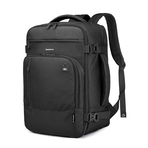 Omnpak Ryanair Handgepäck 40x20x25cm,Reiserucksack Für Alle Airlines,Flugzeug Laptop Rucksack kompatibel mit 15 Zoll MacBook Air,Reisetasche mit Trolley-Gurt und 2 Griffen 20L (Schwarz) von Omnpak