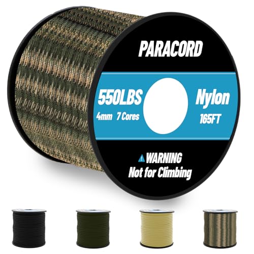 Omtofo 50M Paracord 550 Nylon Seil 4mm, 7 Kern-Strängen Paracord Schwarze Fallschirmschnur Nylonschnur für Armband, Leine, Halsband, Survival Paracord Max. 250kg (550lbs) (50M-Camo) von Omtofo