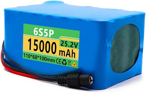 24V 25.2V 15000Mah Ebike Batterie,6S5P 25.2.V 15AH Lithium-Akkupack Mit Ladegerät Wasserdichter PVC-Akku Eingebauter BMS Passend Für 100W 200W 300W 400W 500W Motor 25.2V15AH,XT60 von OmurgA