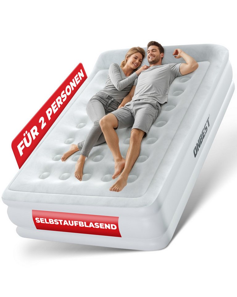 Onbest Luftbett mit elektrischer Luftpumpe und Kissen, 250 kg, 2 Personen, wasserabweisend, selbstaufblasend, 0,6 mm Onbest Luftbett mit elektrischer Luftpumpe und Kissen, 250 kg, 2 Personen, wasserabweisend, selbstaufblasend, 0,6 mm von Onbest