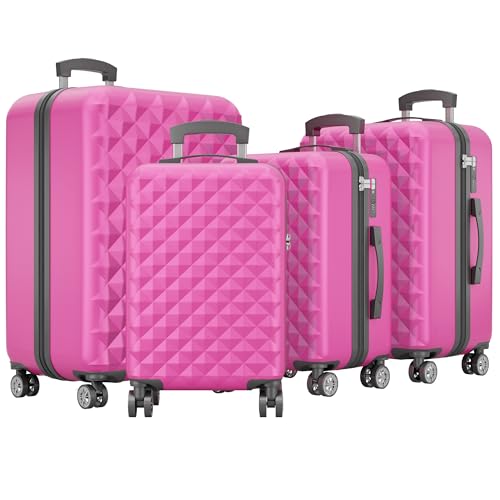 Onbest Premium Kofferset 4-TLG – Hartschalen Trolleys mit TSA-Lock, USB-Anschluss – Plus 1x Kofferwaage, 2X Koffergurt, 4X Adresshänger, 1x Getränkehalter, 1x Schuhbeutel, 4X Staubschutzhüllen – pink Onbest Premium Kofferset 4-TLG – Hartschalen Trolleys mit TSA-Lock, USB-Anschluss – Plus 1x Kofferwaage, 2X Koffergurt, 4X Adresshänger, 1x Getränkehalter, 1x Schuhbeutel, 4X Staubschutzhüllen – pink von Onbest