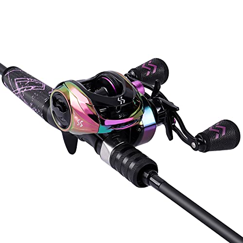 One Bass Angelrute und Rolle Combo, Baitcasting Combo mit SuperPolymer-Griff, Schwarz, 2,1 m, für Linkshänder von One Bass