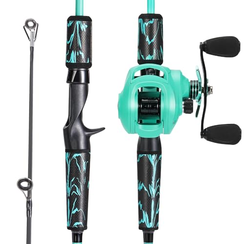 One Bass Angelrute und Rolle Combo, IM6 Graphit, 2 Stück, blank, Baitcast-Kombination mit SuperPolymer-Griff, 1,8 m mit Rechtshänder-Rolle One Bass Angelrute und Rolle Combo, IM6 Graphit, 2 Stück, blank, Baitcast-Kombination mit SuperPolymer-Griff, 1,8 m mit Rechtshänder-Rolle von One Bass