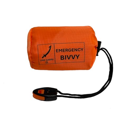 One Sabre Notfall-Bivwaksack – Mylar-Schlafsack, Raumdecke, reflektiert 90 % der Körperwärme, Ripstop-Tragetasche mit Pfeife (Orange) von One Sabre