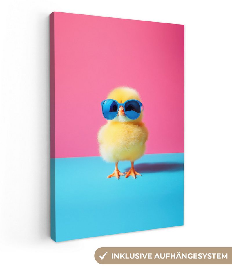 OneMillionCanvasses® Leinwandbild Chick - Sonnenbrille - Blau - Ostern Dekoration, Fotodruck (1 St), Leinwand Bilder Klein, Wand Dekoration Aesthetic 30x20 cm von OneMillionCanvasses®