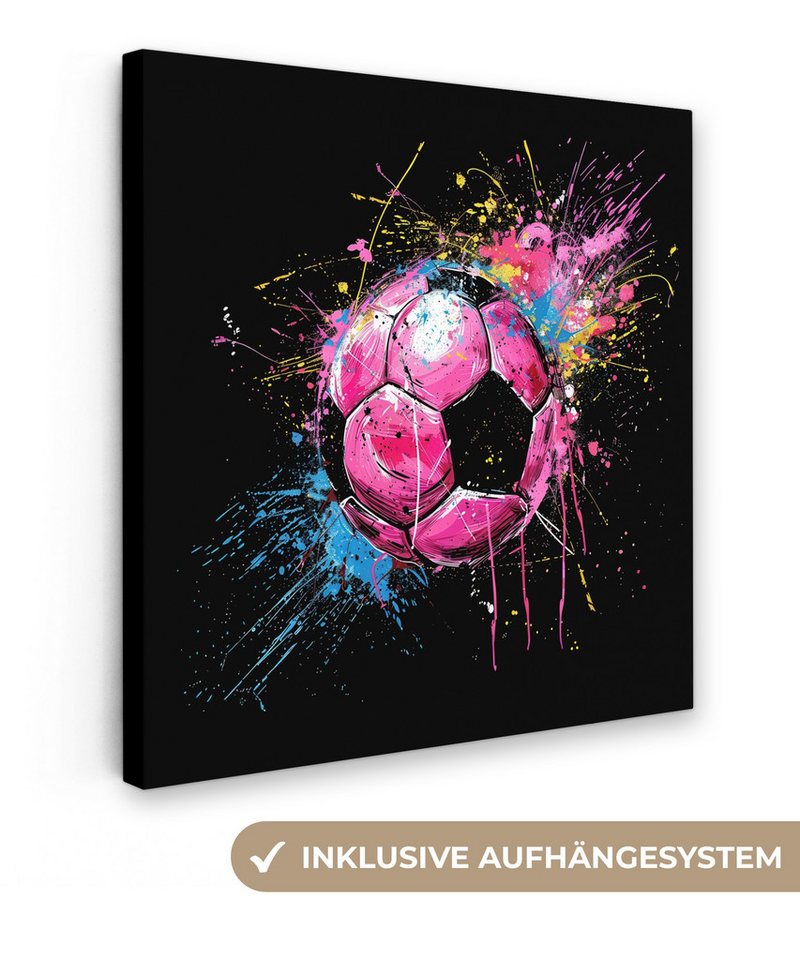 OneMillionCanvasses® Leinwandbild Graffiti - Sport - Fußball - Ball - Rosa, Fotodruck (1 St), Wandbild, Deko Schlafzimmer Wohnzimmer Flur 20x20 cm von OneMillionCanvasses®