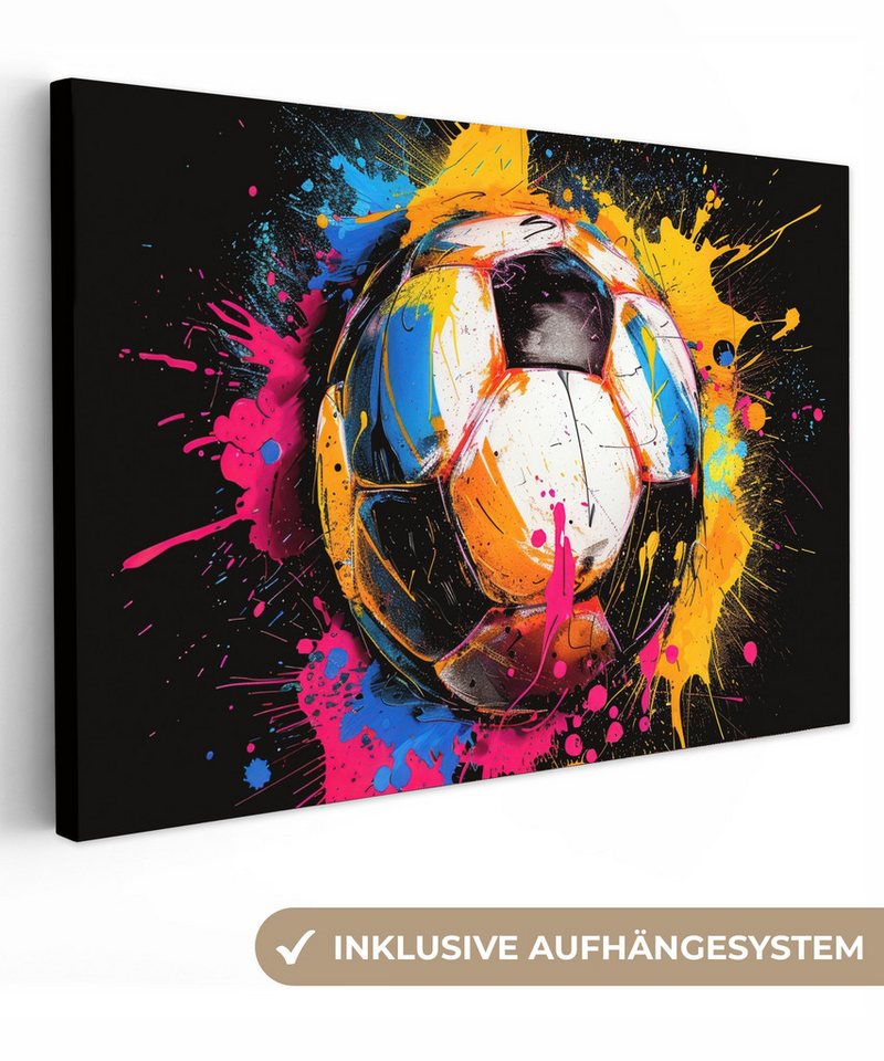 OneMillionCanvasses® Leinwandbild Graffiti - Sport - Fußball - Farbe - Ball, (1 St), Leinwand Bilder Klein, Wand Dekoration Aesthetic 30x20 cm von OneMillionCanvasses®