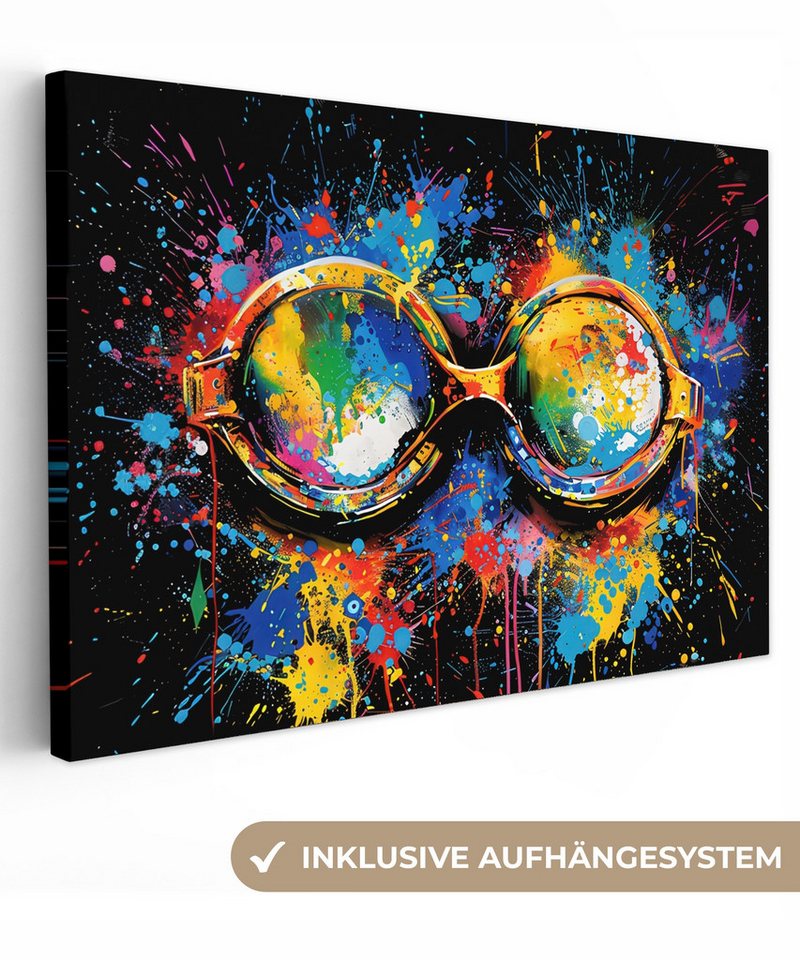 OneMillionCanvasses® Leinwandbild Graffiti - Sport - Schwimmen - Schwimmbrille, (1 St), Leinwand Bilder Klein, Wand Dekoration Aesthetic 30x20 cm von OneMillionCanvasses®