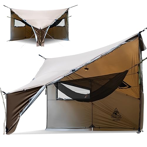 OneTigris COZSHACK Zelt 2-4 Personen wasserdicht 2000 mm Winddicht Camping Zelt groß mit Schneerock warm Zelt für Winter Hängemattenzelt Outdoor Auto Zelt kleines Packmaß von OneTigris