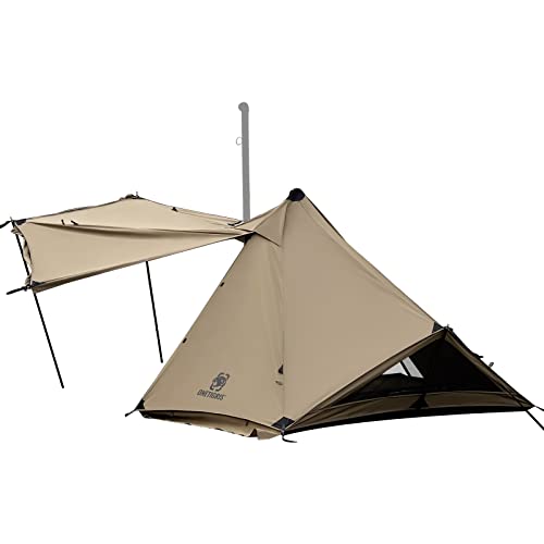 OneTigris Conifer Tipi Zelt mit Schneerock Zelt wasserdicht 1 Person für Zeltofen 4 Jahreszeiten Camping-Kojote Braun(Tetoron Baumwolle) von OneTigris
