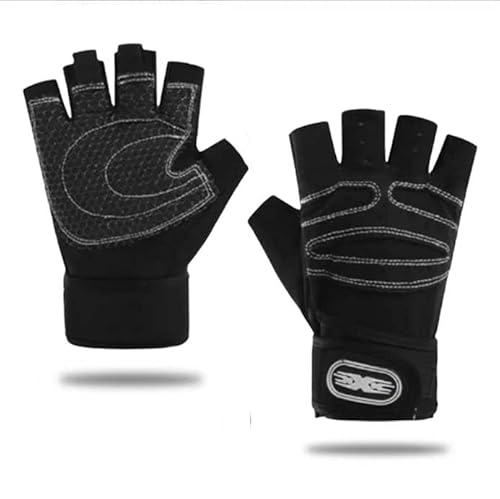 Onmargeen Radfahren Outdoor Fitness Herren und Damen Anti-Rutsch-Armband Langhantel Radfahren Sportausrüstung Halbfinger-Handschuhe Training Herren und Damen Erwachsene (Schwarz + weiße Linien, M) von Onmargeen