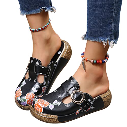 Onsoyours Clogs Damen Hausschuhe Gartenschuhe Sommer Freizeit Slides Sandalen Outdoor Flach Pantoletten Strand Sportschuhe A Schwarz 39 EU von Onsoyours