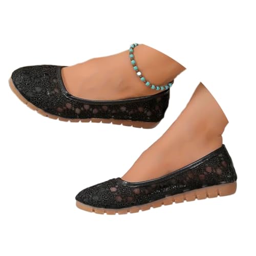 Onsoyours Damen Ballerinas Schuhe Elegant Flache Lace Schuhe Slip On Leichte Sommerschuhe Bequem Barfußschuhe Atmungsaktive Walking Slipper Loafer Stoffschuhe A Schwarz 42 EU von Onsoyours