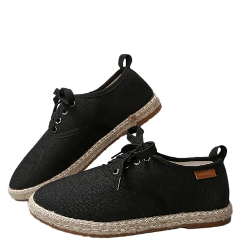 Onsoyours Damen Canvas Schuhe Low Cut Flache Schuhe Schnürschuhe Weiche Wanderschuhe Loafer Ethnischer Retro Segeltuchschuhe Sneakers Strohschuhe Fischerschuhe A Schwarz 40 EU von Onsoyours