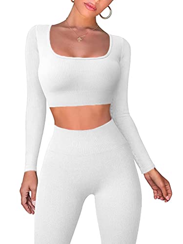Onsoyours Damen Crop Tops Hoher Taille Leggings Yoga Outfits Zweiteilige Trainingsanzug Sets A Weiß S von Onsoyours