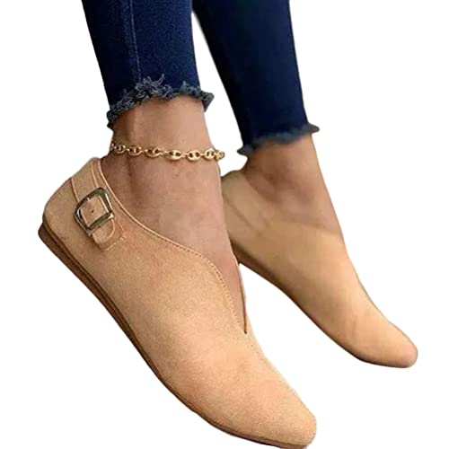 Onsoyours Damen Flache Schuhe Geschlossene Ballerinas Lässige Halbschuhe Wildleder Slip on Freizeitschuhe Mokassins Elegant Flacher Mund Bootsschuhe Slippers A Khaki 37 EU von Onsoyours