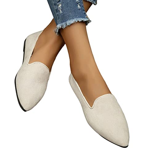 Onsoyours Damen Flache Schuhe Geschlossene Ballerinas Lässige Halbschuhe Wildleder Slip on Freizeitschuhe Mokassins Elegant Flacher Mund Bootsschuhe Slippers E Beige 39 EU von Onsoyours