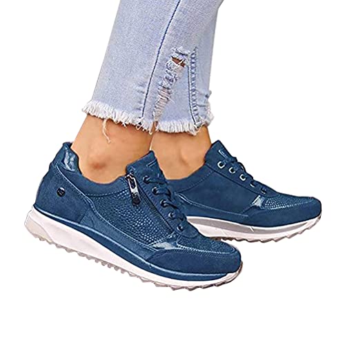 Onsoyours Damen Freizeitschuhe Mode Wedge Heel Flache Schuhe Reißverschluss Schnürsenkel Bequeme Damen Sneakers Weibliche Vulkanisierte Schuhe Blau 41 EU von Onsoyours