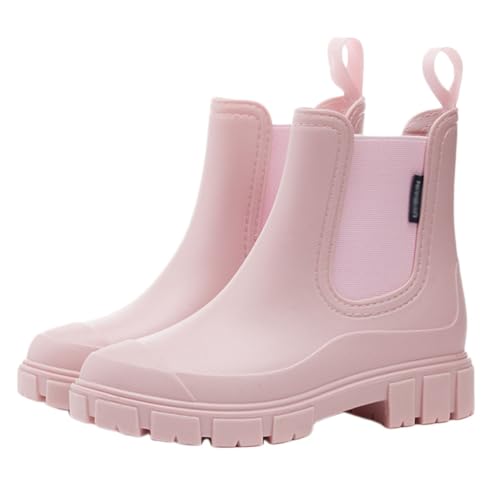 Onsoyours Damen Gummistiefel Wasserdicht Boots Halbhohe Regenstiefel Chelsea Boots mit rutschfest Sohle Schlamm Stiefel Outdoor Arbeit Stiefel Gartenschuhe Halbgummistiefel A Rosa 39 EU von Onsoyours