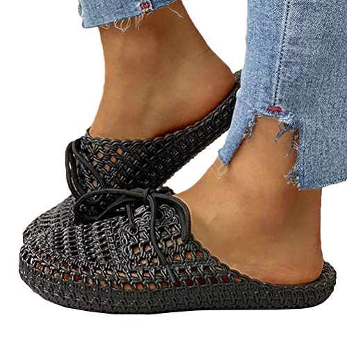 Onsoyours Damen Hausschuhe Atmungsaktiv Mesh Hausschuhe Sommer Hohl Latschen Badeschuhe Strand Slippers Flach Sohle Pantoffeln A Schwarz 40 EU von Onsoyours