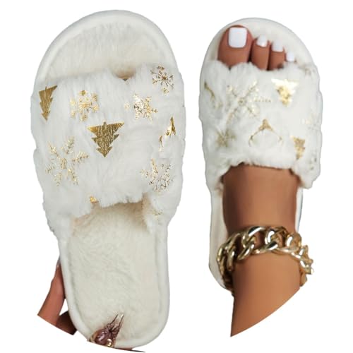 Onsoyours Damen Herren Plüsch Hausschuhe Weihnachtspantoffeln Winter Warme Slippers Plüsch Pantoffeln Hauspantoffeln Kuschelige Indoor Weihnachten Hausschuhe A Weiß 44/45 EU von Onsoyours