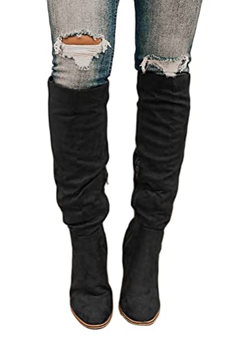 Onsoyours Damen Overknee Stiefel Lässige Warme Gefüttert Winter Langschaft Boots Reitstiefel Niedrige Lange Stiefel mit Absatz Beiläufige Winterschuhe Reißverschluss Schuhe A Schwarz 38 EU von Onsoyours