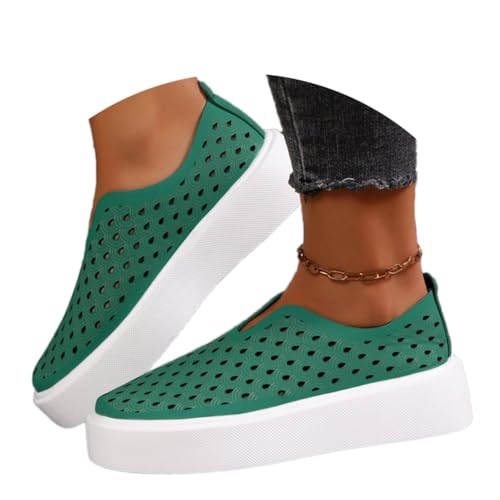 Onsoyours Damen Plateau Freizeitschuhe Slip-On Bequeme Schuhe Mesh Laufschuhe Atmungsaktive Sommer Höhle Sneaker A Grün 36 EU von Onsoyours