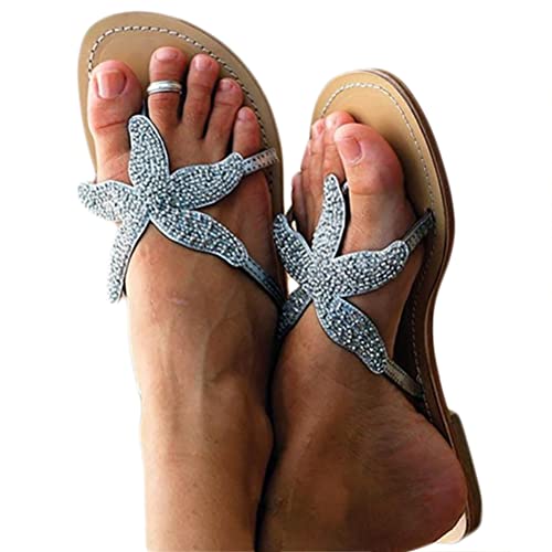 Onsoyours Damen Sandalen Sommer Sandaletten Strass Elegante Pumps Glitzer Hausschuh Slipper Sandals Abendschuhe Flip Flops Sommerschuhe H Silber 37 EU von Onsoyours